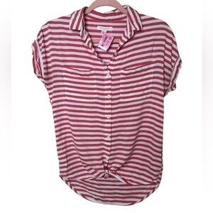 beachlunchlounge Striped Button Down Shirt in Red and White